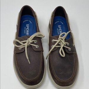 Sperry Top-Sider Men's Leather Defender Dark Brown Boat Shoes Size 9